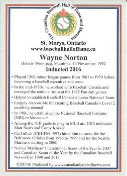 2002-23 Canadian Baseball Hall of Fame #201/16 Wayne Norton Back