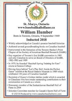 2002-23 Canadian Baseball Hall of Fame #232/18 William Humber Back