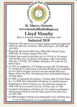 2002-23 Canadian Baseball Hall of Fame #231/18 Lloyd Moseby Back