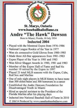 2002-23 Canadian Baseball Hall of Fame #166/14 Andre Dawson Back