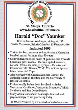 2002-23 Canadian Baseball Hall of Fame #265/21 Doc Younker Back