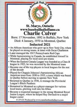 2002-23 Canadian Baseball Hall of Fame #271/21 Charlie Culver Back