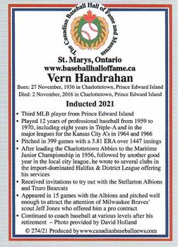 2002-23 Canadian Baseball Hall of Fame #274/21 Vern Handrahan Back