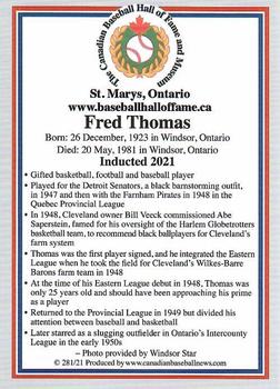 2002-23 Canadian Baseball Hall of Fame #281/21 Fred Thomas Back