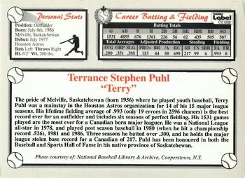 2002-23 Canadian Baseball Hall of Fame #NNO Terry Puhl Back