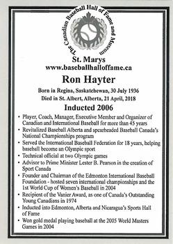 2002-23 Canadian Baseball Hall of Fame #NNO Ron Hayter Back