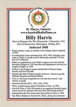 2002-23 Canadian Baseball Hall of Fame #NNO Billy Harris Back