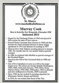 2002-23 Canadian Baseball Hall of Fame #NNO Murray Cook Back
