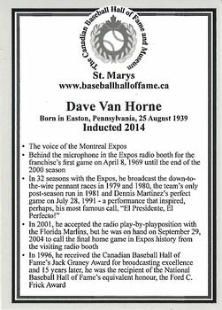 2002-23 Canadian Baseball Hall of Fame #NNO Dave Van Horne Back