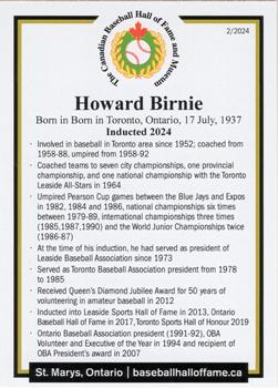 2002-23 Canadian Baseball Hall of Fame #NNO Howard Birnie Back