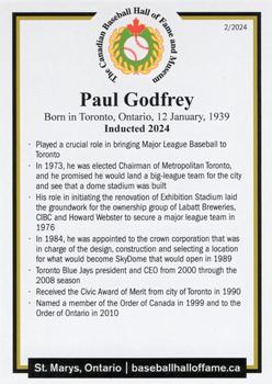 2002-23 Canadian Baseball Hall of Fame #NNO Paul Godfrey Back