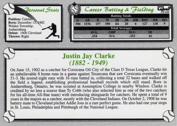 2002-23 Canadian Baseball Hall of Fame #NNO Justin Jay Clarke Back