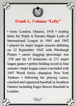 2002-23 Canadian Baseball Hall of Fame #NNO Frank Colman Back