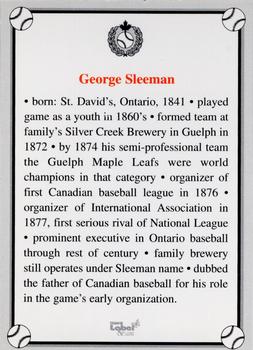 2002-23 Canadian Baseball Hall of Fame #NNO George Sleeman Back