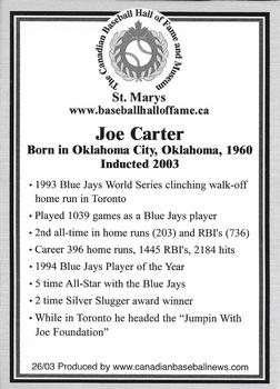 2002-23 Canadian Baseball Hall of Fame #26/03 Joe Carter Back