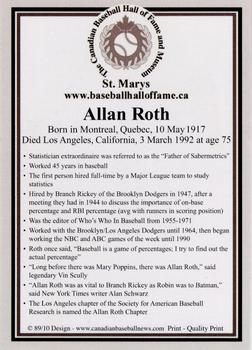 2002-23 Canadian Baseball Hall of Fame #89/10 Allan Roth Back