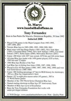2002-23 Canadian Baseball Hall of Fame - Autographs #78/08 Tony Fernandez Back