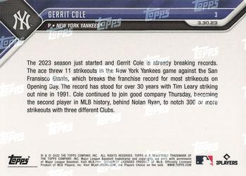 2023 Topps Now #3 Gerrit Cole Back