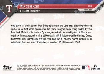 2023 Topps Now #650 Max Scherzer Back