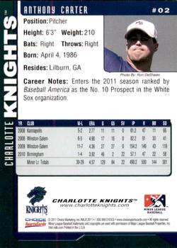 2011 Choice Charlotte Knights #02 Anthony Carter Back