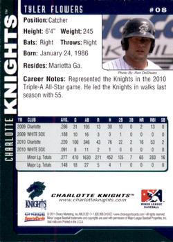 2011 Choice Charlotte Knights #08 Tyler Flowers Back