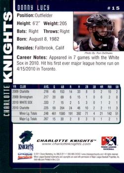 2011 Choice Charlotte Knights #15 Donny Lucy Back