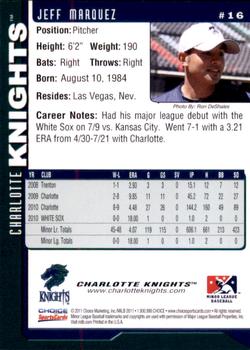 2011 Choice Charlotte Knights #16 Jeff Marquez Back