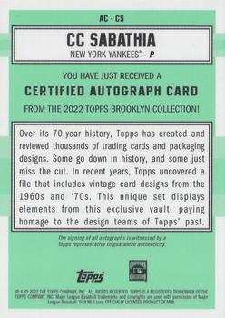 2022 Topps Brooklyn Collection - Autographs #AC-CS CC Sabathia Back