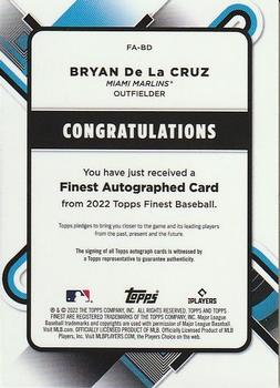 2022 Finest - Finest Autographs #FA-BD Bryan De La Cruz Back