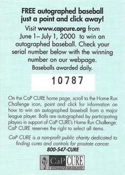 2000 CaP Cure Home Run Challenge #NNO Info Card Back