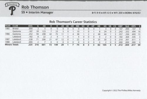 2022 Philadelphia Phillies Team Issue Photo Cards #NNO Rob Thomson Back