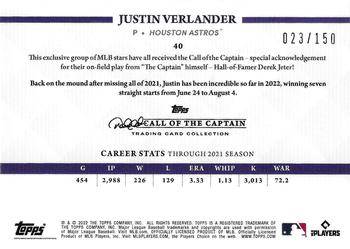2022 Topps x Derek Jeter: Call of the Captain - Sky Blue #40 Justin Verlander Back