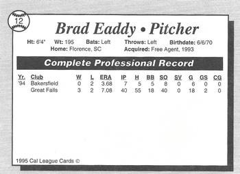 1995 Cal League Bakersfield Blaze #12 Brad Eaddy Back