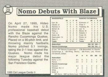 1995 Cal League Bakersfield Blaze #29 Hideo Nomo Back