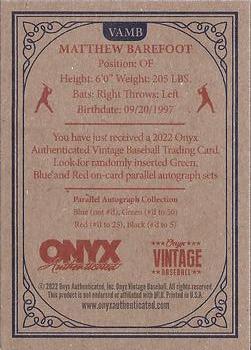2022 Onyx Vintage Extended - Blue Signatures #VAMB Matthew Barefoot Back