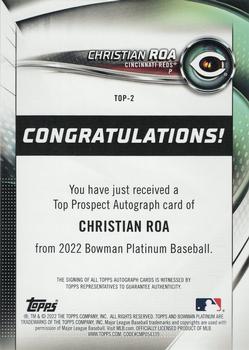 2022 Bowman Platinum - Top Prospect Autograph Red #TOP-2 Christian Roa Back