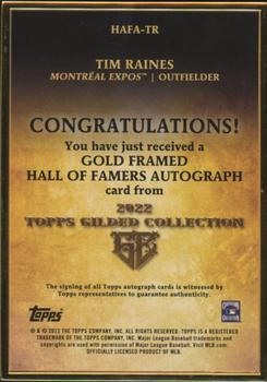 2022 Topps Gilded Collection - Gold Framed Hall of Famer Autographs Emerald #HAFA-TR Tim Raines Back