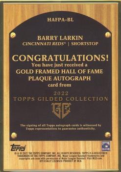 2022 Topps Gilded Collection - Gold Framed Hall of Famer Plaque Autographs #HAFPA-BL Barry Larkin Back