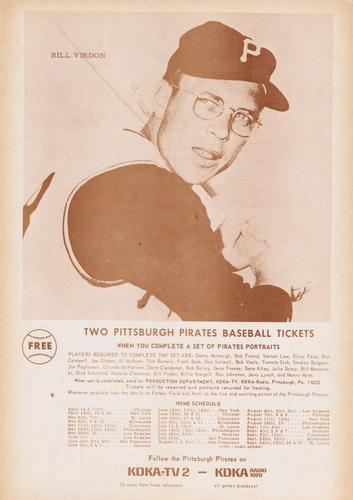 1964 KDKA Pittsburgh Pirates #NNO Bill Virdon Front