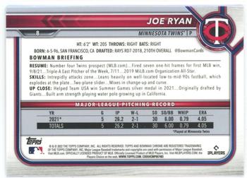 2022 Bowman Chrome Sapphire Edition #8 Joe Ryan Back