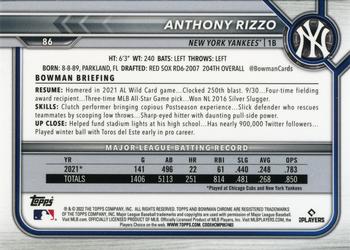 2022 Bowman Chrome Sapphire Edition #86 Anthony Rizzo Back