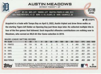 2022 Topps Chrome Update Sapphire Edition #US199 Austin Meadows Back