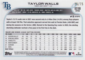 2022 Topps Chrome Update Sapphire Edition - Green #US108 Taylor Walls Back