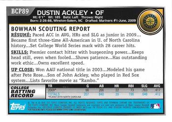 2010 Bowman - Chrome Prospects Autographs #BCP89 Dustin Ackley Back
