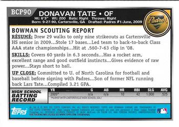 2010 Bowman - Chrome Prospects Autographs #BCP90 Donavan Tate Back