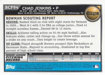 2010 Bowman - Chrome Prospects Autographs #BCP94 Chad Jenkins Back