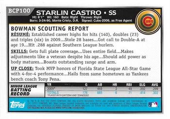 2010 Bowman - Chrome Prospects Autographs #BCP100 Starlin Castro Back