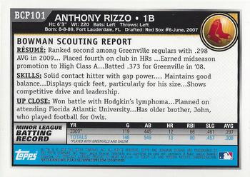 2010 Bowman - Chrome Prospects Autographs #BCP101 Anthony Rizzo Back