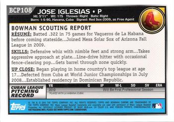2010 Bowman - Chrome Prospects Autographs #BCP108 Jose Iglesias Back