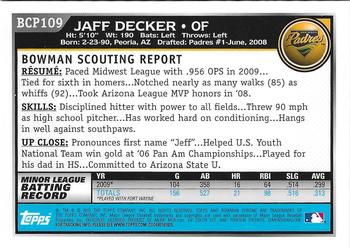 2010 Bowman - Chrome Prospects Autographs #BCP109 Jaff Decker Back